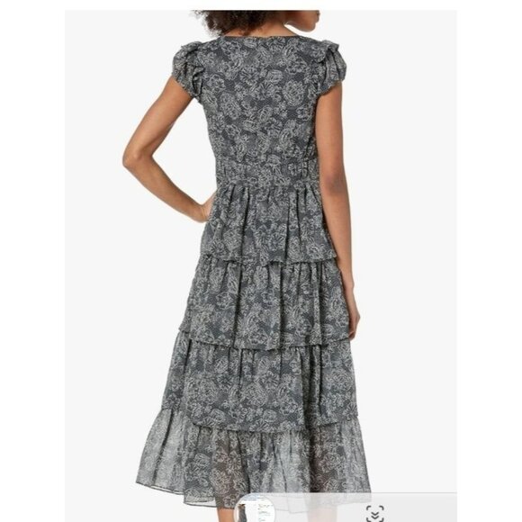 Likely Womens Moss Tiered Midi Dress Floral Short Sleeves & Square Neck Size 2 - Picture 2 of 14